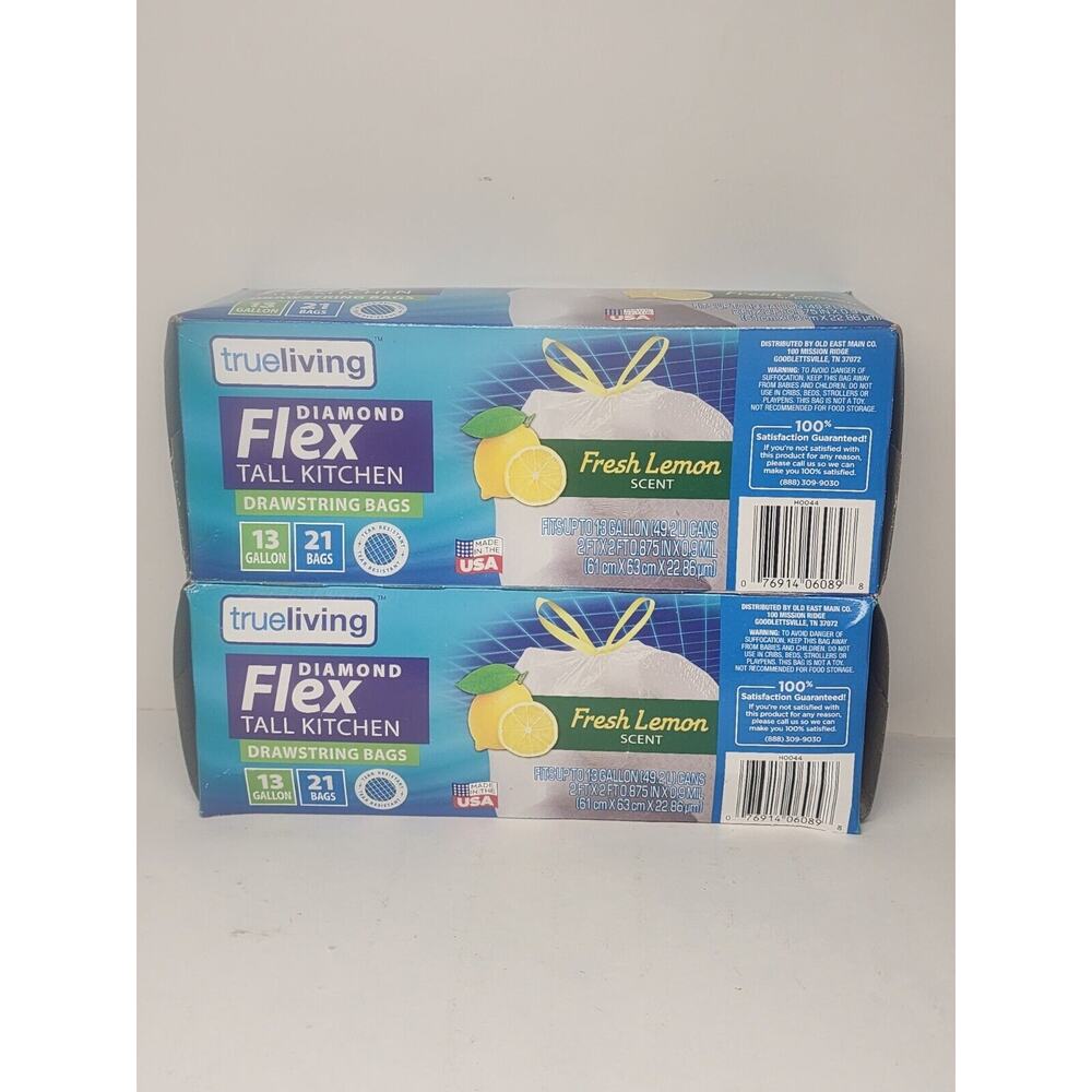 Trueliving Tall Kitchen Trash Bags 13 Gallon Dimond Flex 21 Bags 2 Pack
